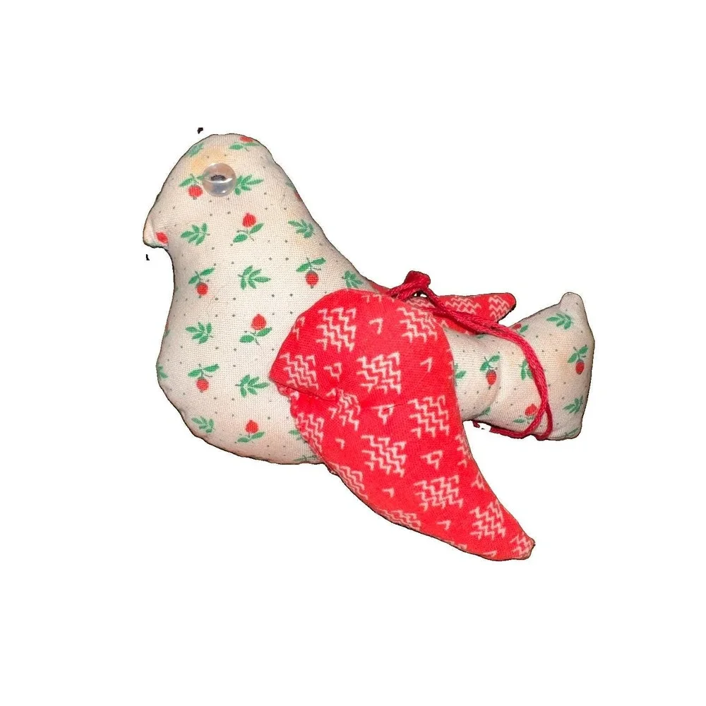 Vintage 80s Fabric Bird Ornament Handmade Cottagecore Christmas Craft